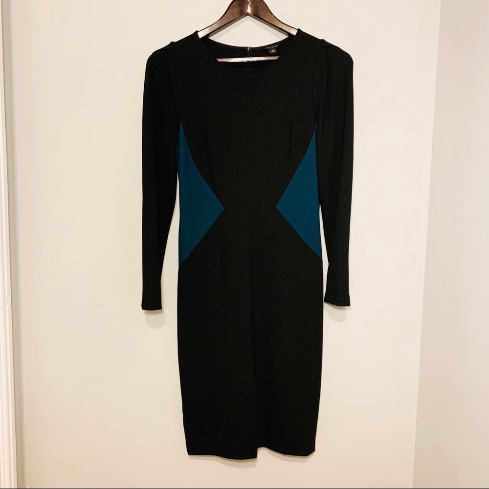 Ann Taylor Black & Teal Ponte Sheath Dress